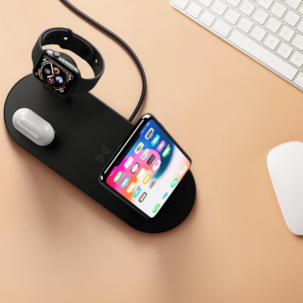 Ladestasjon Lightning Micro Usb C QI Roterbar Black