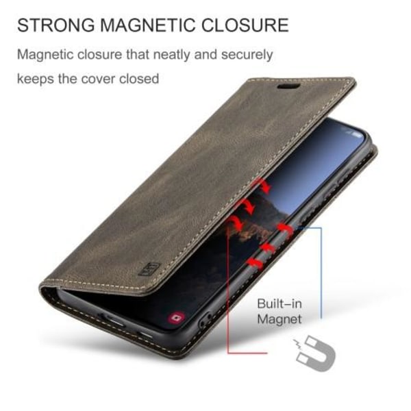 AUTSPACE A01 Retro tegnebog taske til Samsung Galaxy S23+ (Plus) - Kaffe Brown