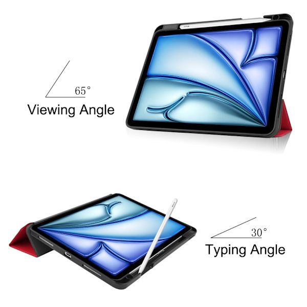 iPad Air 11 (2024) Kolminkertainen Teline Tabletin Suojakuori Kynäpidikkeellä Red