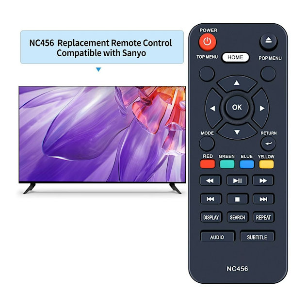 Fjernkontroll erstatning for NC456 for Sanyo DVD-spiller Black