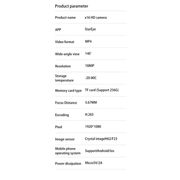 X16 Akkuvapaa Mini - kamera APP Langaton WiFi - kamera Black