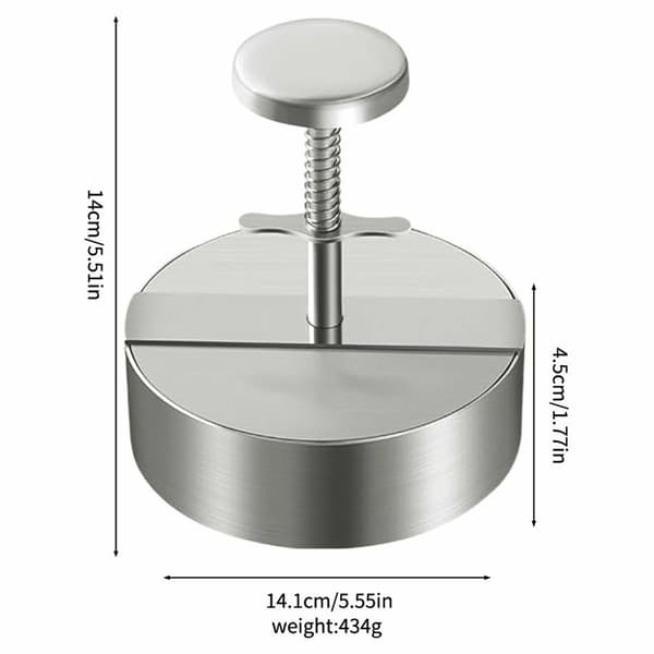 Hamburgerpresse (14 cm) i rustfritt stål med fjær og avtakbare deler Silver
