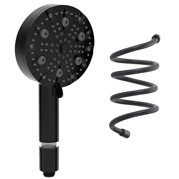 Vandbesparende 10 positioner Håndholdt brusehoved filter rustfri stålslange Bruser Black