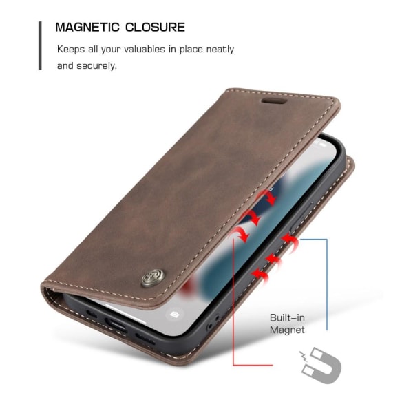 CASEME Retro lompakkokotelo iPhone 13 Prolle - Kahvi Brown