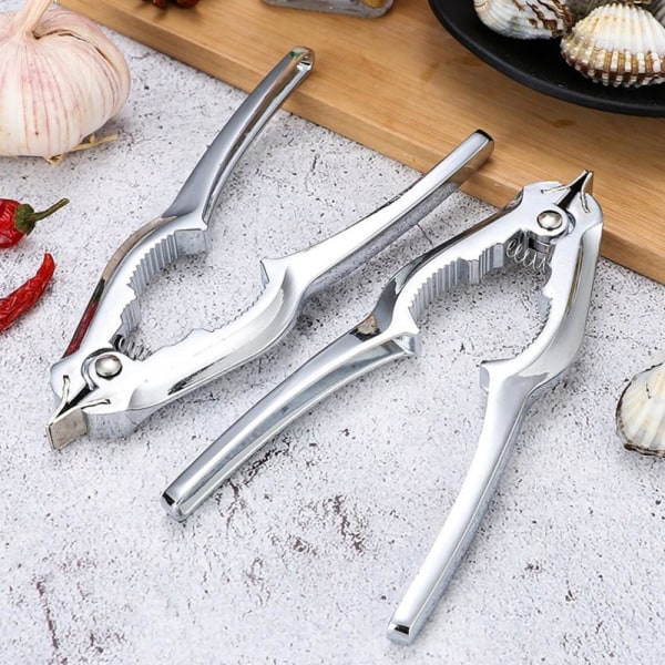 Multifunction Crab Cracker Seafood Clam Bottle Opener with Spring for Kitchen Silver chrome