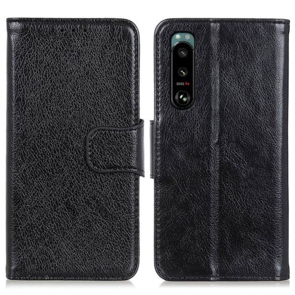 Nappa Texture Split Wallet Stand Cover for Sony Xperia 5 III - Black Black