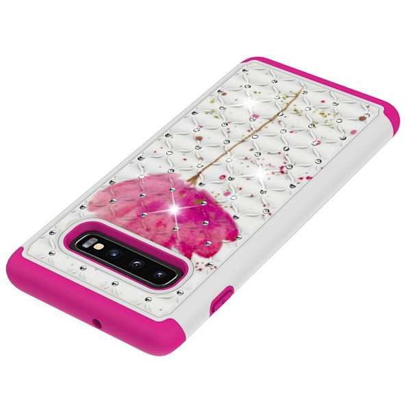 Samsung Galaxy S10+ Pattern PC TPU Phone Shell - Pink Flower Black