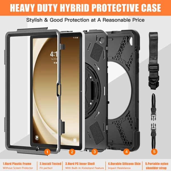 Etui med stativ og skulderstropp for Samsung Galaxy Tab A9+ Black