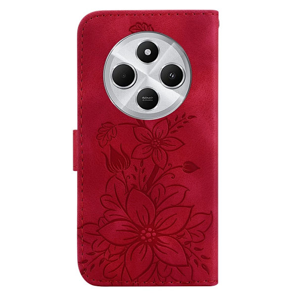 Til Xiaomi Redmi 14C 4G Cover Lily Flower Imprint Telefoncover med Støtte Red