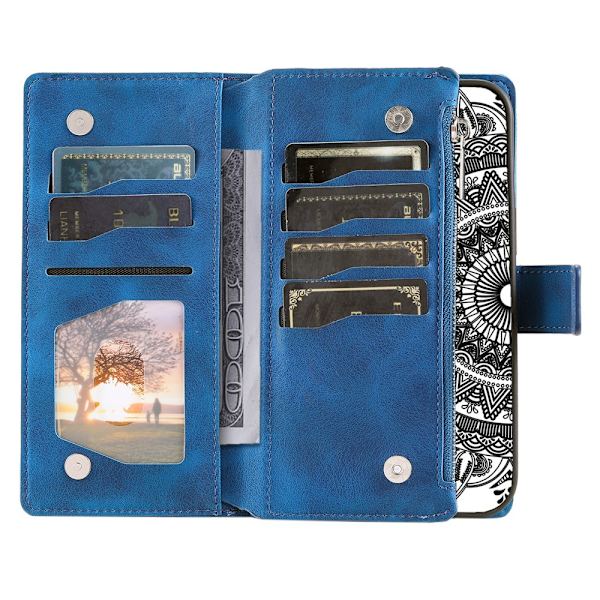 Til Google Pixel 10 Pro XL tegnebogscover Cover Shell Mandala Blomstermønster Blue