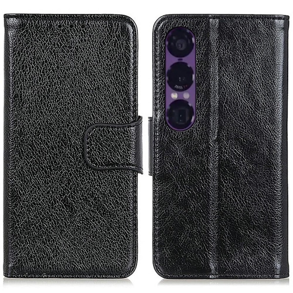 Textured Split Leather Wallet Case Sony Xperia 1 VII Black