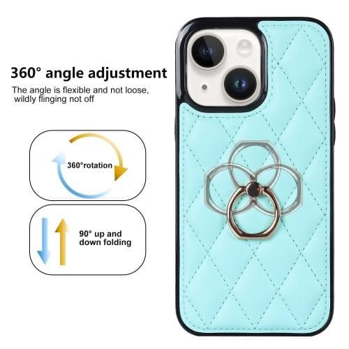 iPhone 14 Rhombus Grid Mönster Skal FingerRing - Sky Blue Ljusblå