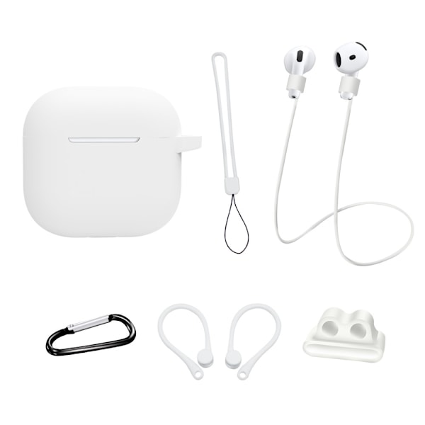 Til AirPods 4 6 i 1 Tilbehør Taske Stropholder Ørekroge Halsrem Nøglering - Hvid White