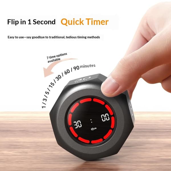 Timer Flip, visuell tidshantering, 7 nedräkningar, ljudlös, LED-indikator Svart