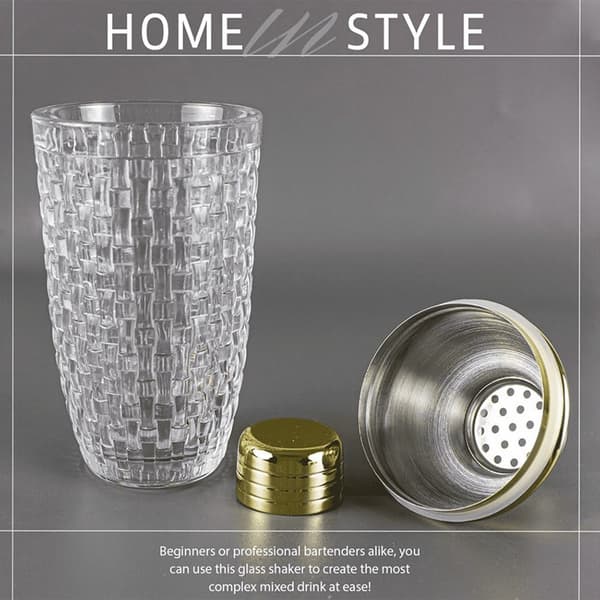 385 ml Cocktail Shaker vävd textur glas + lock i rostfritt stål Cup Transparent