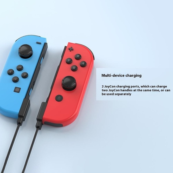 2 i 1 opladningskabel kompatibel med Nintendo Switch Joy-Con 2,5 m forlænget USB-opladerledning Black