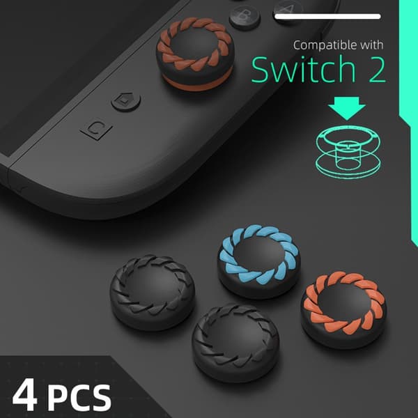 Kompatibel med Nintendo Switch 2, 4 stk. Joy-Con tommelgrep - svart + oransje + blå Blue