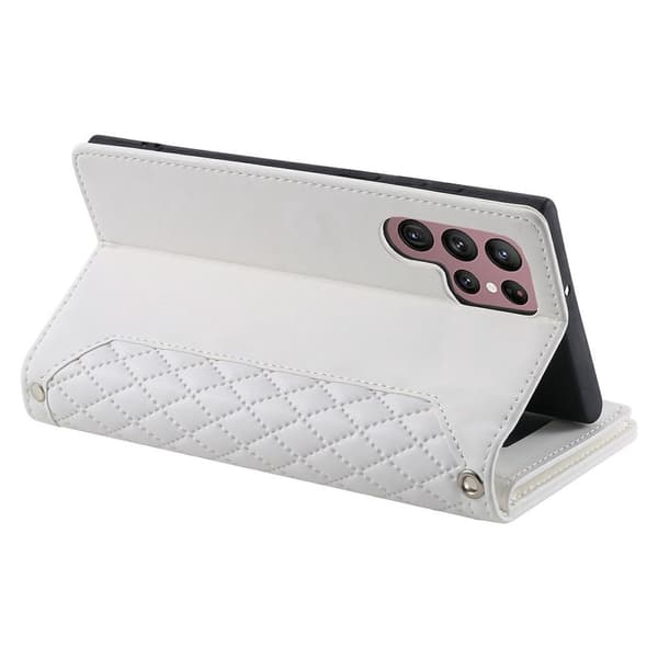 För Samsung Galaxy S26 Ultra 5G Zipper Wallet Case Rhombus Telefonfodral Vit