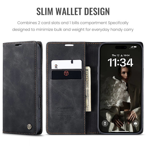 CASEME Retro tegnebog taske til iPhone 17 Black