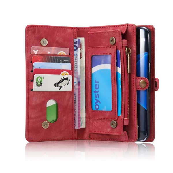 CASEME Samsung Galaxy S7 Edge Retro läder Lompakkokotelo - Punainen Red