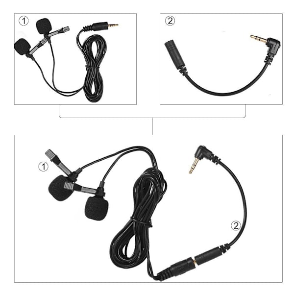 Dual-head Lavalier Lapel Omnidirectional Clip-on Microphone Mic Black