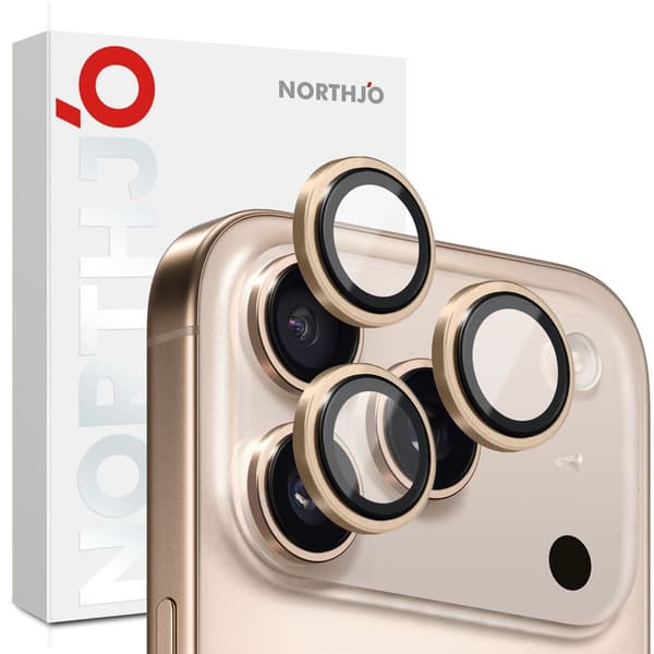 NORTHJO För iPhone 17 Pro Max / iPhone 17 Pro Kameralinsskydd Härdat Glas Metallring Guld