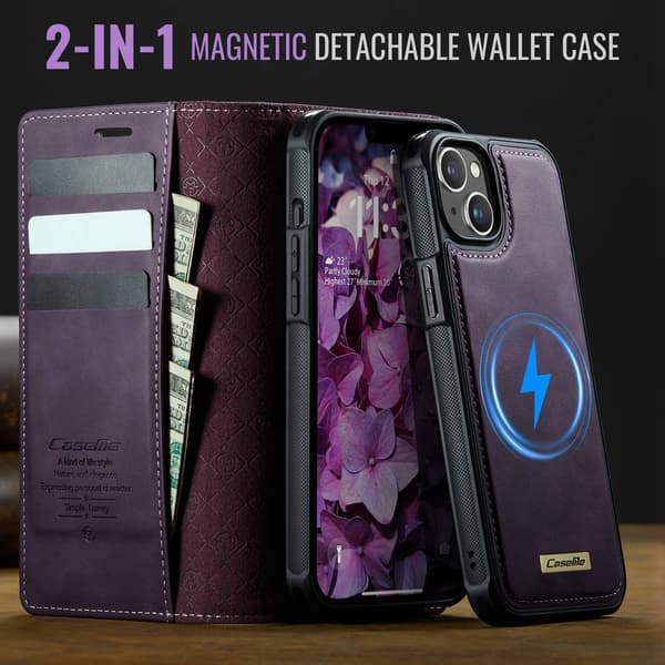 CASEME Til iPhone 15 Lommebokdeksel Magnetisk Avtakbar RFID Beskyttelse Blue
