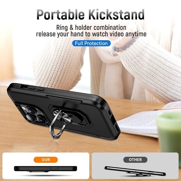 iPhone 14 Pro Shockproof TPU + PC Kickstand Phone Case Car Mount Metal Sheet - Black Black