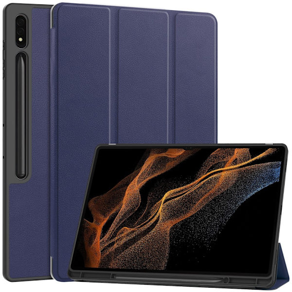 For Samsung Galaxy Tab S10 Ultra Stand Case Shock-Absorbent Tablet Cover with Pen Slot Blue