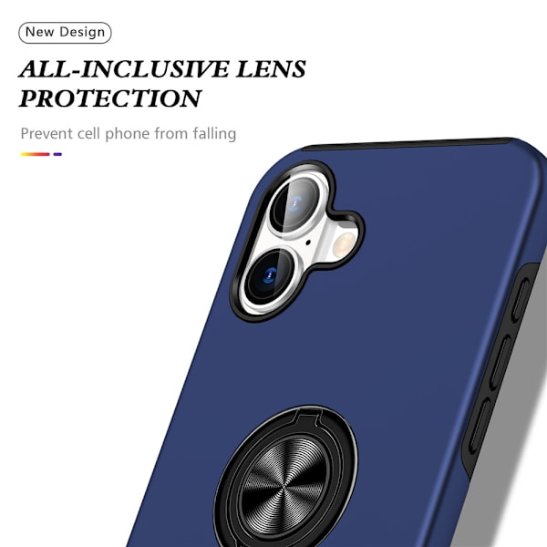 Til iPhone 17 Finger Ring Kickstand Hybrid Taske Blue