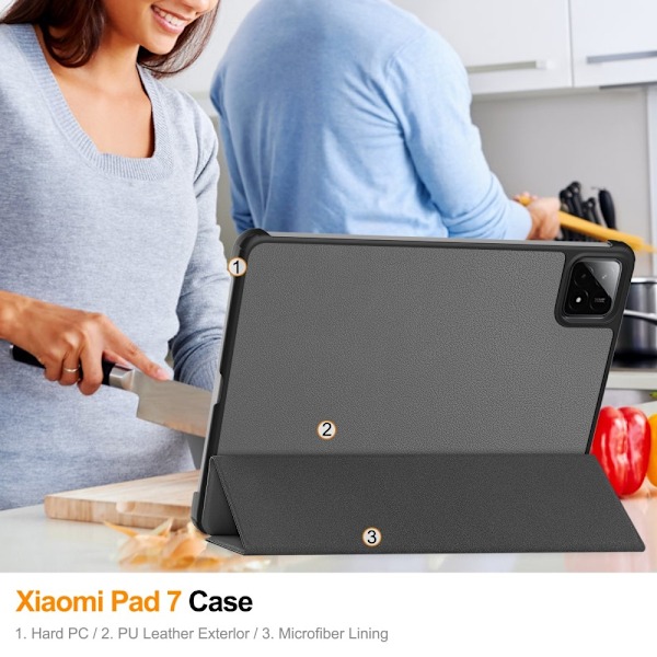 Slank Passform Dekselveske For Xiaomi Pad 7 Auto Vekking / Hvile - Grå Grey