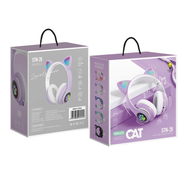 Bluetooth Over Ear Music Headset Glowing Cat Ear - Lila Lila