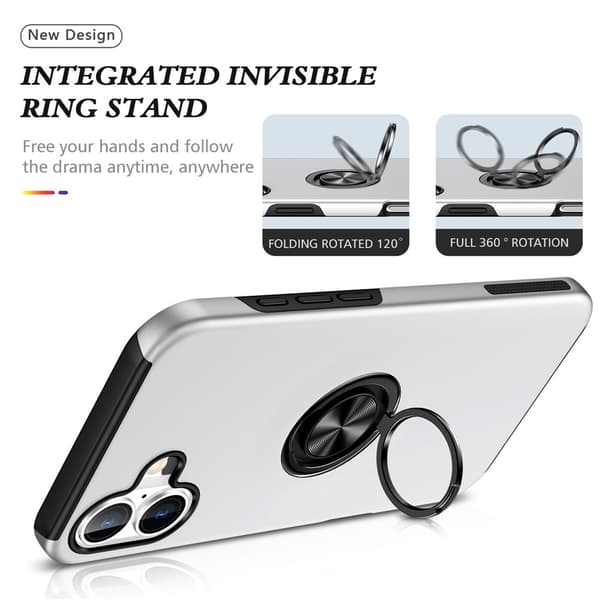 Skal kompatibelt med iPhone 17, Hybrid skal med Finger Ring - Silver Silver