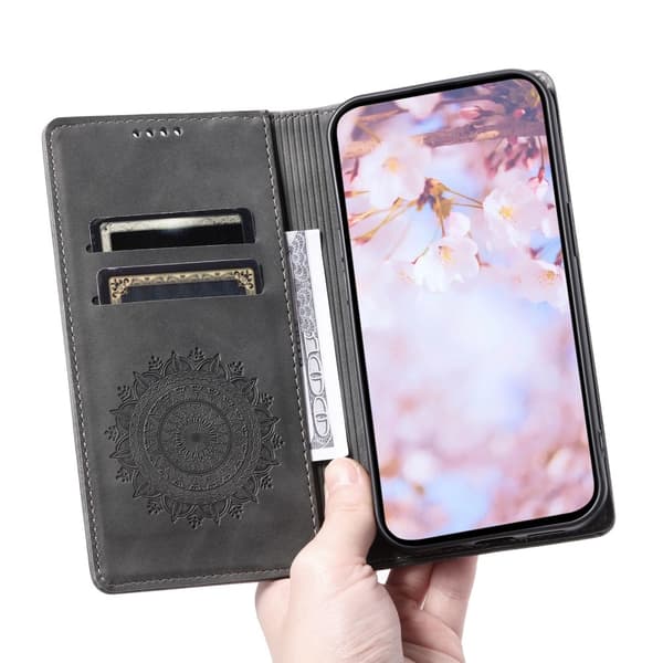 Til Samsung Galaxy S25 tegnebogscover Cover Shell Mandala Blomstermønster Grey