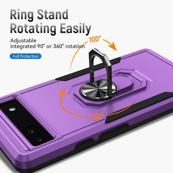 Google Pixel 6A Hybrid skal med Finger Ring & Metall Plåt - Lila/Svart Lila