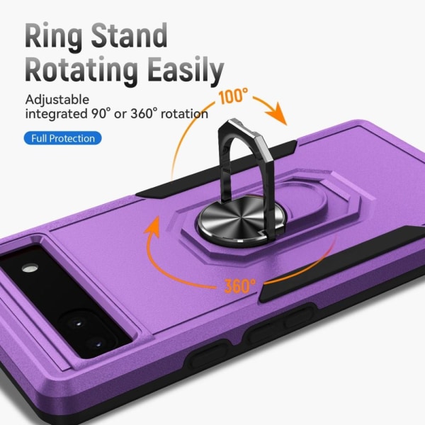 Google Pixel 6A Shockproof TPU + PC Kickstand Phone Case Car Mount Metal Sheet - Purple / Black Purple