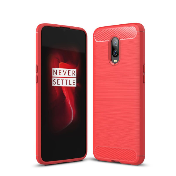 Carbon Fiber Texture TPU Phone Case for OnePlus 6T - Red Black