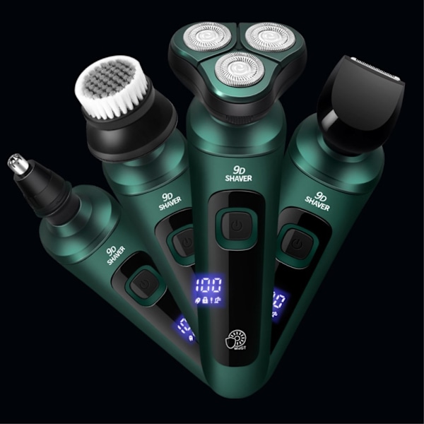 4i1 Elektrisk Rakapparat Uppladdningsbar 3 huvuden Rakhyvel Grooming Display Grön