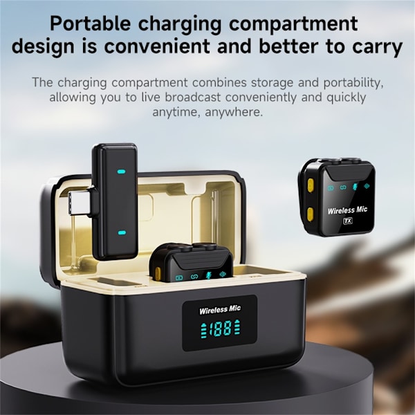SX23 USB-C Mikrofon Lavalier Støydempende Trådløs 2 Mikrofoner + 1 Mottaker Black