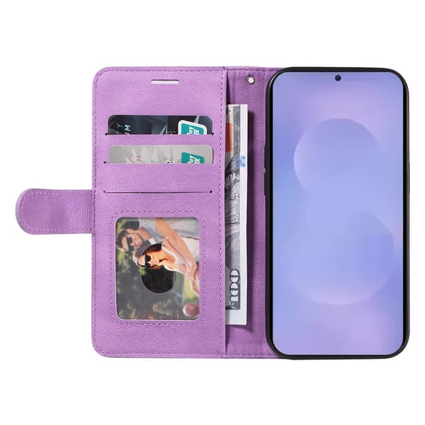 För Samsung Galaxy S26+ Plånboksfodral med Stativ Tvåfärgad Design - Lila Lila