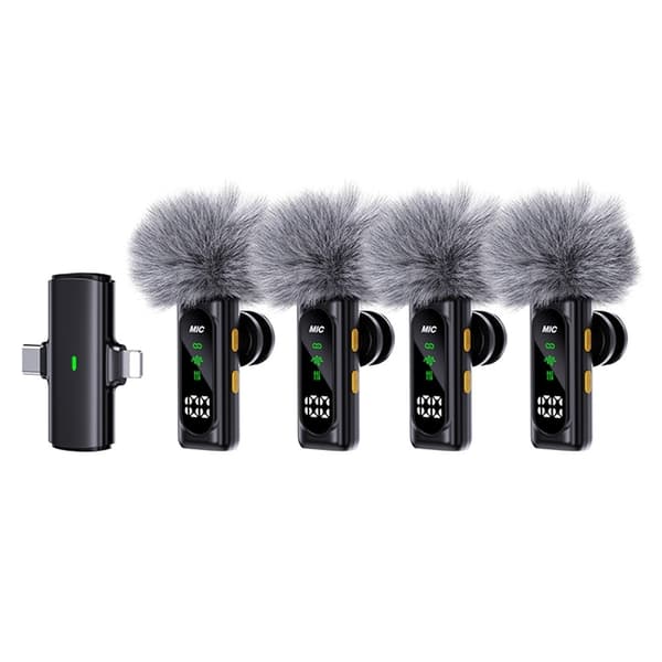4-i-1 mikrofon med lavalier, OLED, ANC, støydemping, 4 mikrofoner + 1 mottaker Black
