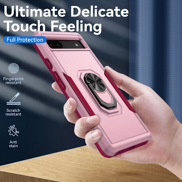 Google Pixel 6A Stødsikker TPU+PC Kickstand Telefontaske Bilmonteret Metalplade - Lyserød Pink