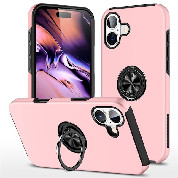 Til iPhone 17 Finger Ring Kickstand Hybrid Taske Pink