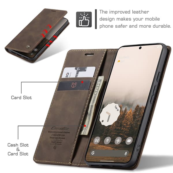CASEME Telefonlommebokdeksel med stativ til Google Pixel 11 Pro og Google Pixel 11 Brown