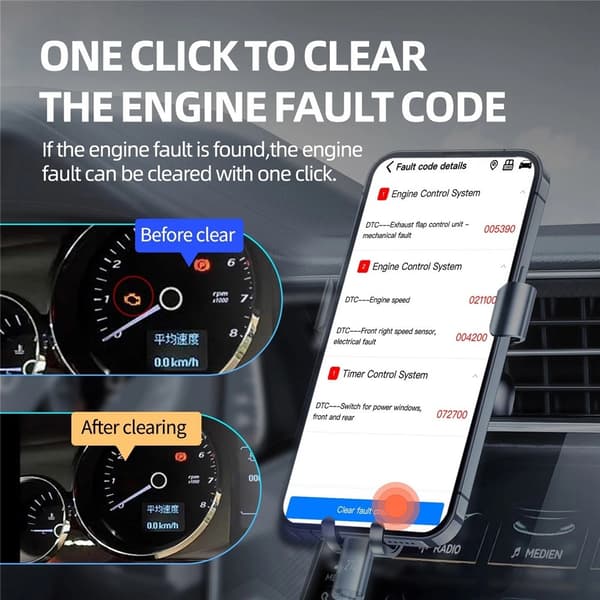 Felkodsläsare OBD2-skanner ELM327 (Bluetooth 5.1) – Diagnostikverktyg Svart