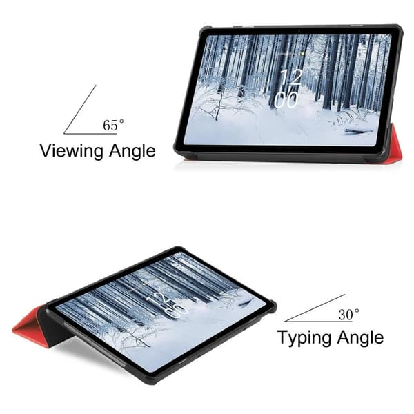 Nokia T21 Tri-fold Stativ Våkne / Sove Deksel Tablettveske - Rød Red