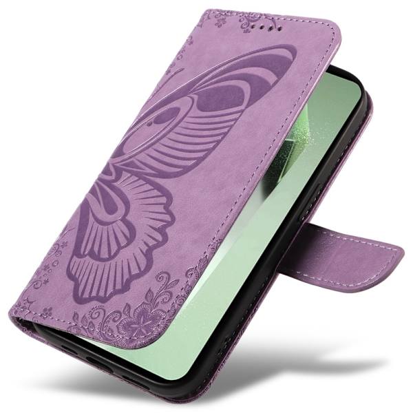 För Samsung Galaxy S24 FE Fodral Ställ Plånboksfodral Fjärilsmönster - Lila Lila