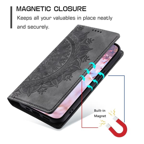 For Samsung Galaxy A57 5G deksel med magnetisk lukking med preget mønster Grey