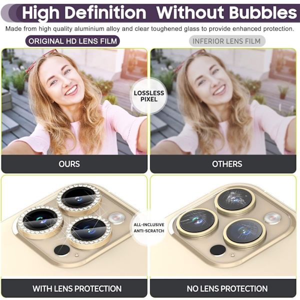 iPhone 15 Pro / 15 Pro Max Ring Circle Lens -elokuvasetti Glitter Gold