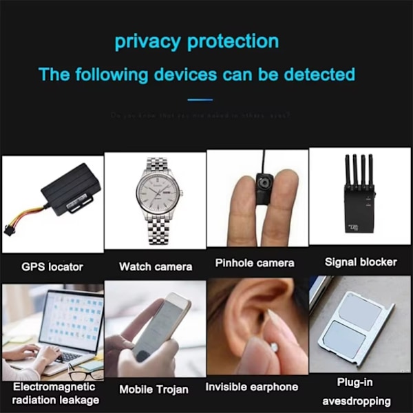 trådlös signaldetektor RF Bug Finder Anti-Spy Kameradetektor GPS Tracker Locator uppgraderad version Svart